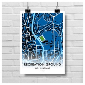 GroundDesigns BATH RUGBY Union Gift RECREATION GROUND Stadium Art Unframed A3 Print Map
