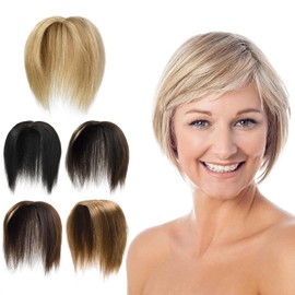 PARXITN Clip-In Human Hair Toppers, Seamless Hairpiece, Toupee for Women, Lace Base Topper for Thickening Hair, 25 cm, Medium Brown