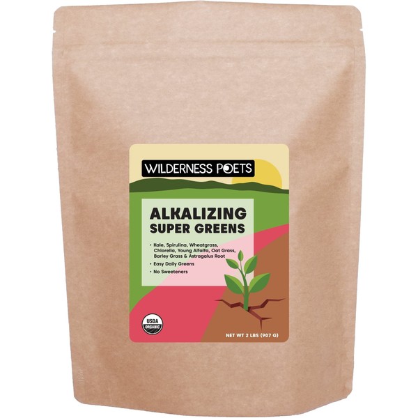 Wilderness Poets, Organic Alkalizing Super Greens - Green Juice Powder - 9 Superfood Blend - Bulk Size (32 Ounce - 2 Pound)