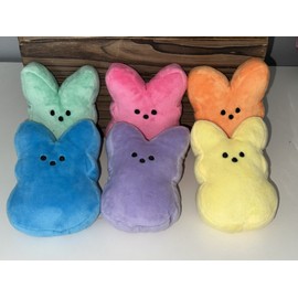 Easter Peep Plush Toys! LOT OF 6, Pink, Blue, Green, Yellow, Orange & Purple