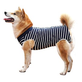 Dog Recovery Suit Abdominal Wound Puppy Surgical Clothes Post-Operative Vest Pet After Surgery Wear Substitute E-Collar & Cone(S,Blue Stripe)