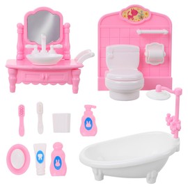 JOINPAYA Dollhouse Bathroom Furniture Set: Accessories Furniture 1:12 Bathtub Toilet Sink Toiletries Decorative Dollhouse Doll Furniture 10pcs