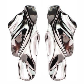 Statement Geometric Texture Earrings for Women Large Fashion Irregular Minimalism Metal Simple Modern Earrings Trendy Jewelry Gifts (Sliver Metal Earrings)