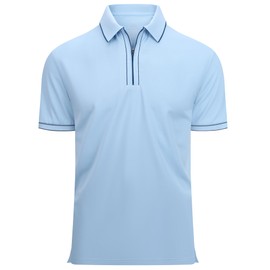 Alex Vando Mens Zipper Golf Shirt Moisture Wicking Zip Up Solid Fashion Polo Shirts,Blue,L