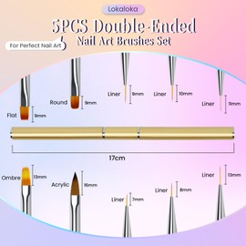 Lokaloka Nail Brush Set for Gel Nails, Nail Art, Double Sided with Lid and Ombre Brush, 10 Heads Fine Brush Set, French Thin Fineliner Liner for UV Nails, Gel, Neonail, Acrylic