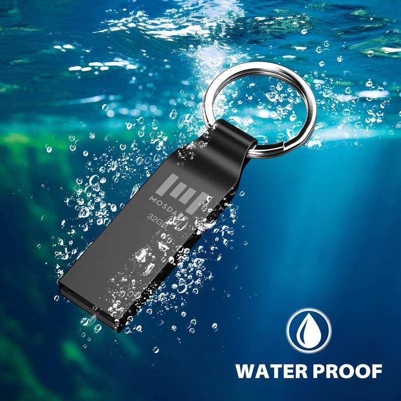 MOSDART Waterproof 32GB USB2.0 Flash Drive, FAT32 Metal Memory Stick