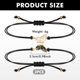 Fentar 2Pcs Friendship Bracelets, Best Friend Bracelet with Butterfly Pendant, Cute Matching Bracelets Adjustable Length, Long Distance Bracelets Birthday Gift for Friends Sisters Couples