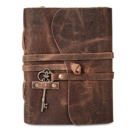 Leather Journal with lined Deckle Edge Paper 8x6 inch Vintage Key/Handmade Writing Notebook Diary/Bound Daily Notepad for Men & Women Medium, Sketch/Writing pad, for Artists (8 x 6, Brown)