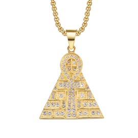 Coptic Ankh Cross On Pyramid Ancient Egyptian Pendant Stainless Steel Necklace for Men Women, 24 Inch Chain Jewelry Gift
