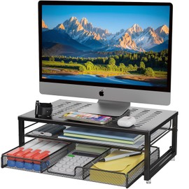 gianotter Computer Monitor Stand Riser, Desk Organizers and Accessories with Drawer, Office Desk Accessories & Workspace Desktop Organizers Storage for Classroom Office Supplies Decor (Black)