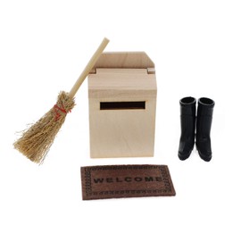 witgift Miniature Dollhouse Accessories Mini Wooden Letterbox Broom Carpet Blanket Shoes Dollhouse Micro Landscape Ornament Furniture Decoration