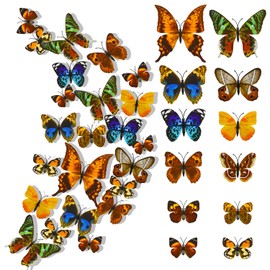Pack of 24 3D Butterflies Decorative Butterfly Wall Stickers Butterfly Decoration Removable Wall Stickers Home Decoration Children's Room Bedroom Decoration (R)