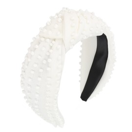 YISSION 1 PC Pearl Knotted Headband Beaded Headband Wide Pearl Headbands for women Non Slip Jeweled Embellished Hairband White Head Band Hair Accessories for Women Girls