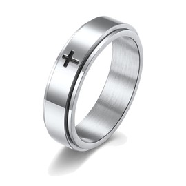 HUASAI Anxiety Ring for Women Fidget Band Ring Moon Sun Star Spinner Rings Stress Relief Rings for Meditation Anti Anxiety Rotating Ring(Cross-S-9)