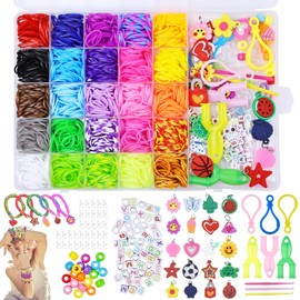 BLUEQUE 1800+ Kit para Hacer Pulseras de Goma,Juego de Bandas de Goma para Hacer Pulseras,Kit de Fabricación para Niñas,Manualidades DIY Bracelet Beads Set de Colores Con letras y decoraciones Regalo para Niñas