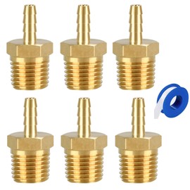 Breezliy 6 PCS Solid Brass Air Hose Fitting 1/8 Hose Barb IDx1/4 NPT Male Pipe Fitting