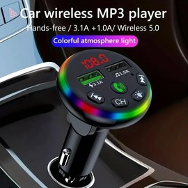 FM Transmitter BT, Dual USB Phone Charger with Bluetooth, Handsfree Calling & MP3 Streaming, Universal Car Kit for Hands-Free Calling, USB Flash Drive, Voltage Display