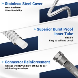 Bluebala Metal Garden Hose - 75FT Heavy Duty Stainless Steel Water Hose with 8-Mode Spray Nozzle, 3/4" Fittings, Leak Proof, Puncture Resistant, No Kink, Lightweight Outdoor Hose for Yard, Farm, Car