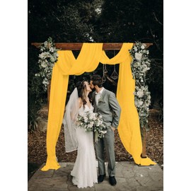 DUOBAO 18ft Gold Chiffon Fabric Panels for Wedding Arch & Ceiling Draping - 29" x 18ft, Elegant Ceremony & Reception Decor