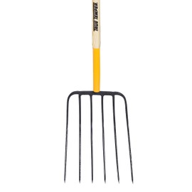 True Temper 6-Tine Steel Manure Fork Pitchfork with Hardwood Handle, 48 in., for Transferring Manure, Mulch with Cushion Grip