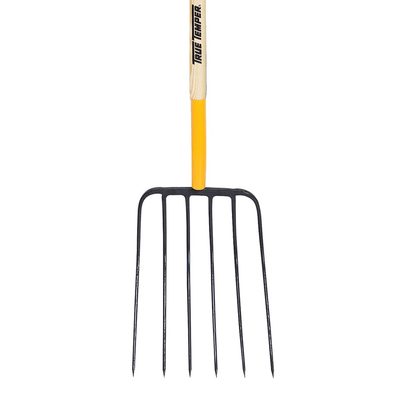 True Temper 6-Tine Steel Manure Fork Pitchfork with Hardwood Handle,