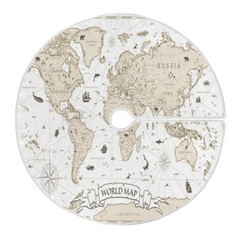ATTX Vintage World Map Christmas Tree Skirt 35.4 inch Ornaments Xmas Tree Skirts for Christmas Holiday Decoration New Year Party