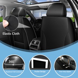 RAWAKORW Front Car Seat Covers Fit for Kia Soul 2010-2024 2025 Faux Leather Waterproof Automotive Seat Cushions Protector, Embroidery Reinforced Sewing, Airbag Compatible(2 Seats, Black)