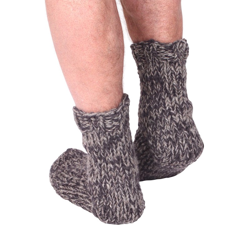 Pachamama Men 100% Wool Bed Sofa Socks Handknitted Charcoal Fleck