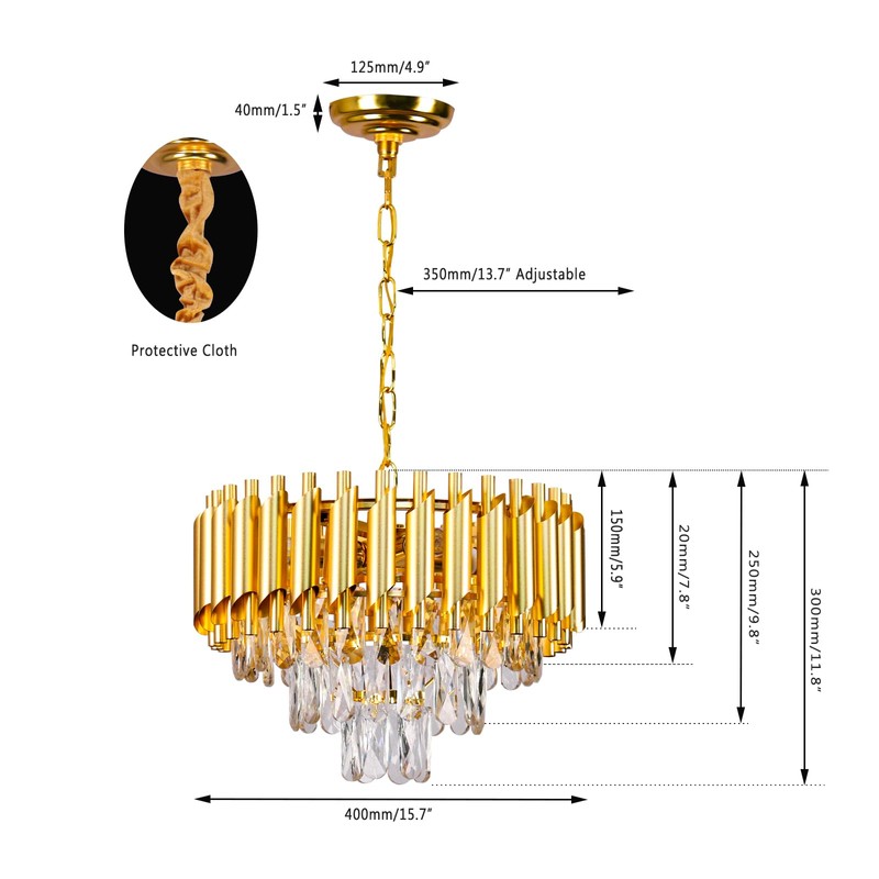 FRIXCHUR 16-Inch Modern Gold Crystal Chandelier, Ceiling Light Fixture, Adjustable