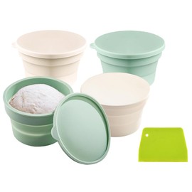 Hitopin Set of 4 Pizza Ball Boxes with Lid, Set of 4, Pizza Dough Box with Lid, Pizza Box Made of Non-Stick Dough Container with Lid, for Home Kitchen Restaurant Colourful (2 Green, 2 Beige)