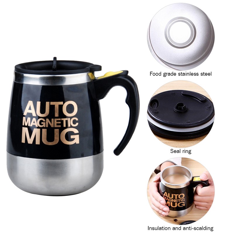 400ml Automatic Mixing Coffee Cup Stainless Steel Magnetic Stirring Cup