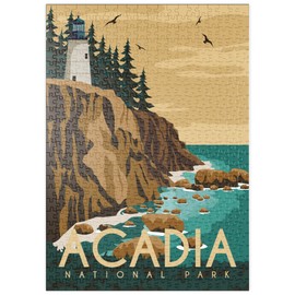 Acadia National Park, Maine, USA, Vintage Art Deco Style Poster, Illustration - Premium 500 Piece Puzzle - Galaxy Puzzle Special Collection MyPuzzle