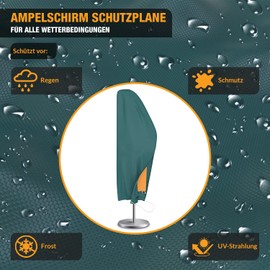 Kronenburg Protective cover for parasol, winter-proof in green, for garden umbrellas up to 500 cm diameter, waterproof parasol cover with zip
