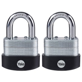 Yale 2 Pack 2-3/16" Wide Laminated Padlock with 1-3/16" Shackle and 3 Keyed Alike Keys for Outdoor Gate, Fence, Storage