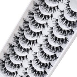 3D False Eyelashes, Natural Eyelashes, Pure Handmade Natural Look, Fluffy Artificial Eyelashes, Multipack Strip Lashes, 10 Pairs (HYAL01w)