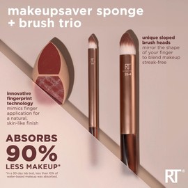 Real Techniques Makeupsaver Sponge + Brush Trio, Makeup Blending Sponge & Brushes For Liquid & Cream Foundation, Natural Finish & Reduces Makeup Waste, Cruelty & Latex-Free, 3 Piece Set