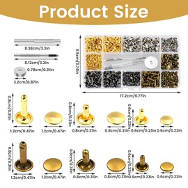 360 Leather Rivets Set, 3 Sizes Double Cap Tubular Rivets Metal Rivet Kit with Punch Tool and Fixing Tool Replacement Repair Kit for DIY Leather Craft Repairs Decoration