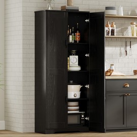 IDEALHOUSE Tall Pantry Cabinet, 60" Kitchen Pantry Storage Cabinet with 2 Doors and Adjustable Shelves, Freestanding Kitchen Cabinet, Cupboard for Dining Room, Bathroom, Living Room, Black