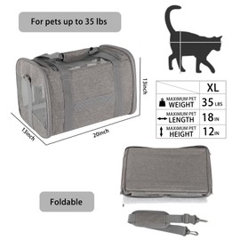 Cat Carrying Case - Pet Carrier Airline Approved, Protable and Breathable Pet Travel Carrier Removable Fleece Pad, Collapsible Cat Carrier Dog Carrier for Medium Cats Small Cats Dogs (X-Large, Grey)