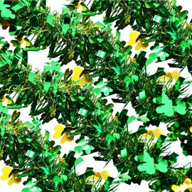 Falidem 26.2 FT St.Patrick's Day Tinsel Garland,Shamrock Green Gold Garland for Shiny Saint Patty's Day Irish Party Home Decoration,4 Pcs Each 6.5 Ft Long