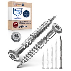 Stainless Steel Terrace Screw Torx Cutting Notch Lens Head and a Thread Made of V4A 5-mm Thick 80-mm Screw Length 25 Pieces 52-mm Partial Thread Wood Screw Terrace Screw 5x80