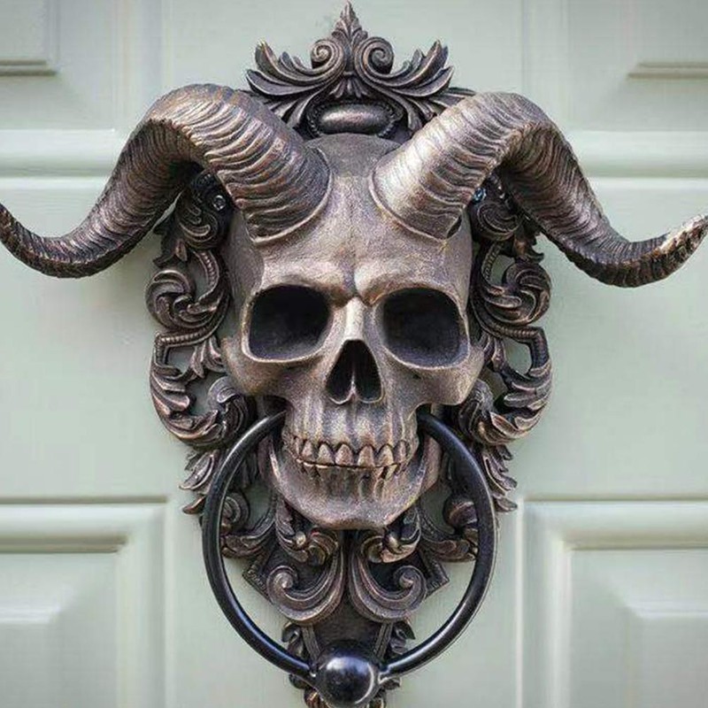 Horned God Skeleton Hanging Door Knocker Wall Hanging Plaque for