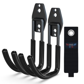 3-H Garage Wall Hooks, Tool Hooks, Double Hooks, Pack of 2, Heavy Duty Wall Hooks for Ladder, Tools, Hose, Power Tools - Black