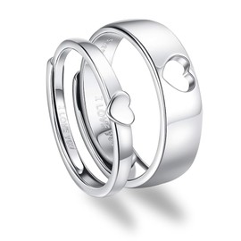 GAUEIOUR I Love You Couple Ring Adjustable Rings for Women Men, Heart Couples Adjustable Rings Wedding Band Sets Matching Rings for Couple