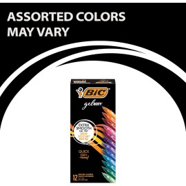 BIC Gelocity Quick Dry Assorted Colors Gel Pens, Medium Point (0.7Mm), 12-Count