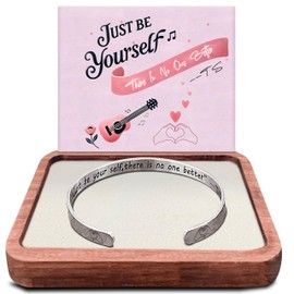 rohamzen Taylor Inspirational Quote Merch for Kids Girls Teens - Stainless Steel Cuff with 'Just Be Yourself' Engraving - Music lover Gift,Teen Girl Gifts Trendy Stuff