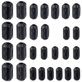 HUAREW Black Clip-on Ferrite Ring Core Ferrite Choke RFI EMI Noise Suppressor Cable Clip for 3.5mm 5mm 7mm 9mm 13mm Diameter Cable(5 Values 28 Pcs）