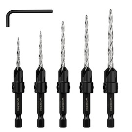 WORKPRO 5-Pack Countersink Drill Bit Set, M2 HSS, 4-Flute Design, Adjustable with Included Hex Key, Ideal for Woodworking & Plastic Drilling