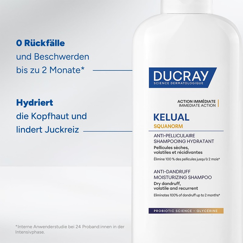 DUCRAY Kelual Squanorm Shampoo Dry Dandruff Removes 100% Dandruff Probiotic