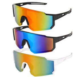 Jostift Pack of 3 Cycling Glasses for Men Women Cycling Glasses Windproof Sports Sunglasses Cycling Glasses for Men Women UV400 Protection for Outdoor Sports Cycling